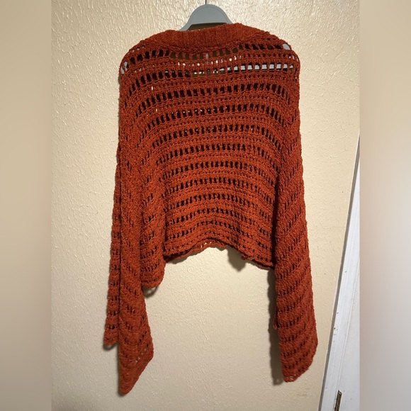 Free People Caught Up Bell Sleeve Crochet Sweater Medium Super Oversized - Picture 3 of 7